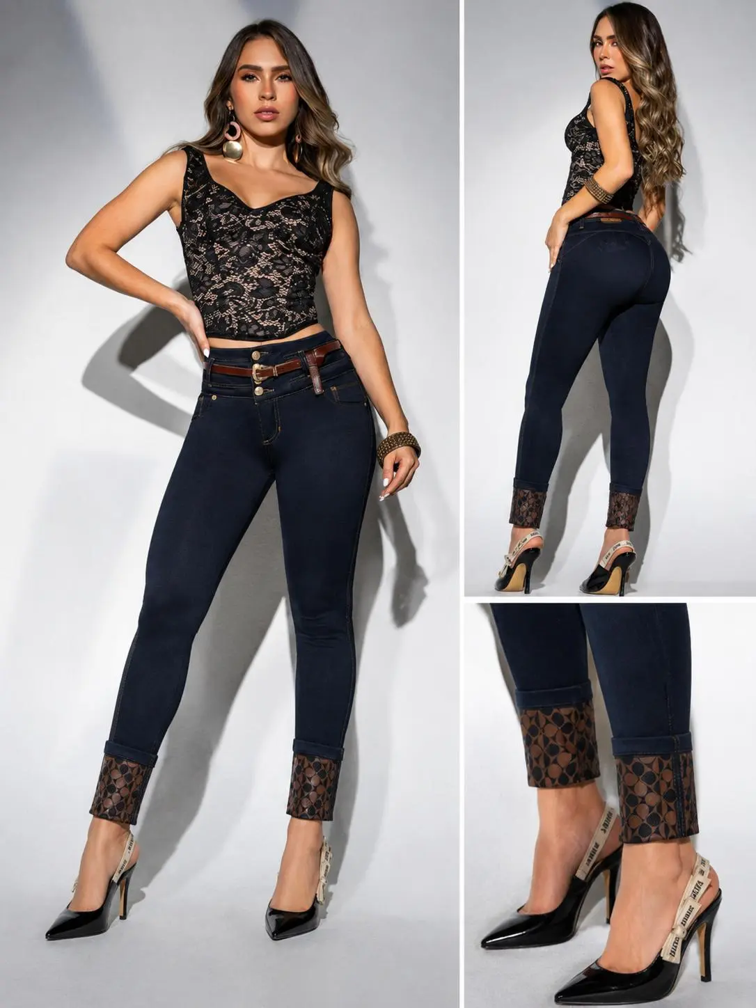 Jeans Seven para mujer de cintura alta con cinturón incluido, mezclilla elástica, talla 14