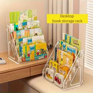 3-Tier or 5-Tier Acrylic Desktop Bookshelf, Ladder-Style Storage Rack Organizer for Picture Books and Magazines, Bedside Reading Book Stand
