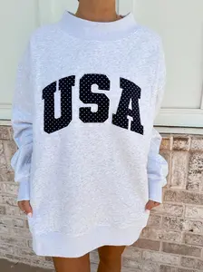Pearl Grey Navy Blue Polka Dot USA Mockneck Sweatshirt