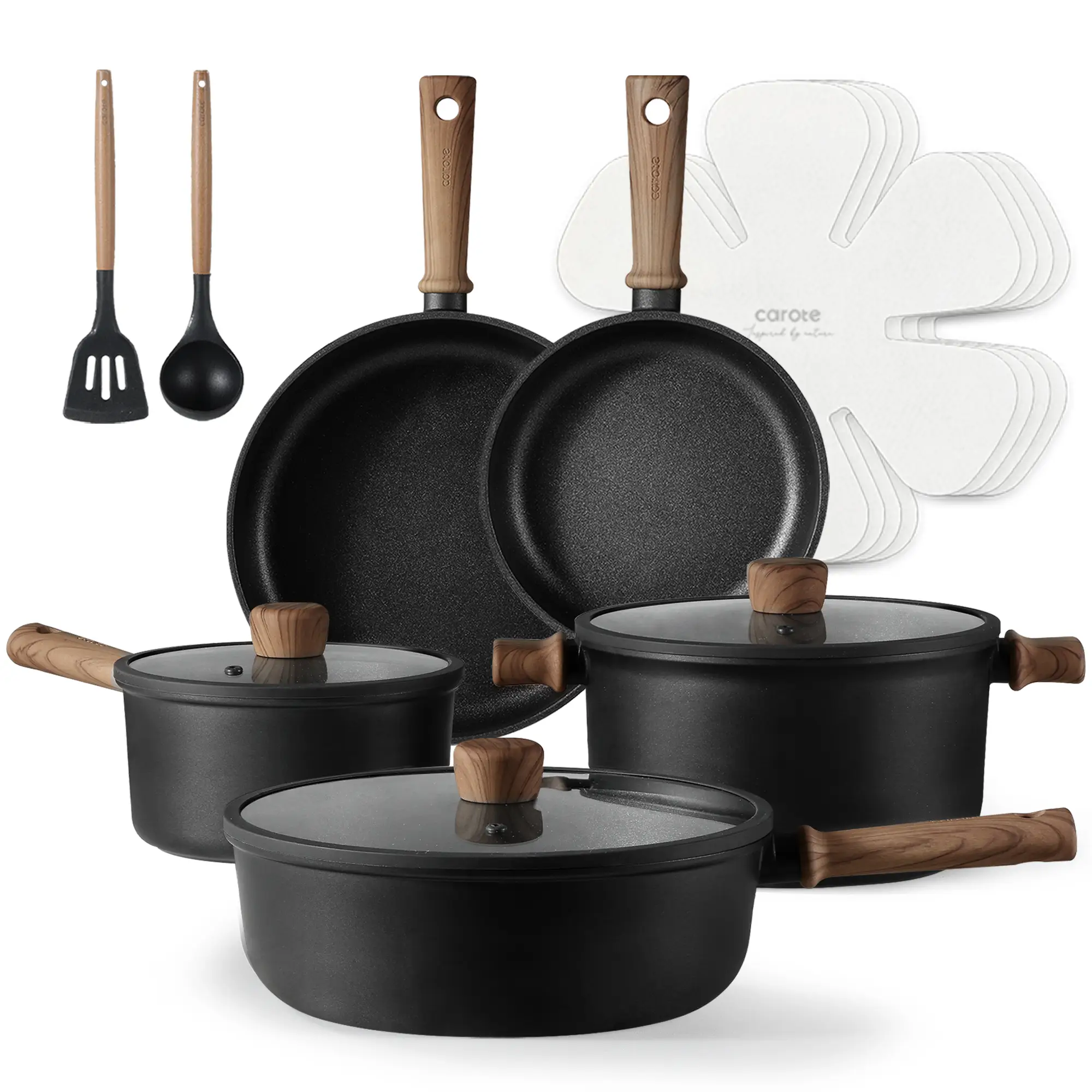[Official] CAROTE 14pcs Nonstick Pots and Pans Cookware Set, Kitchen Cooking Sets with Frying Pan, Nonstick Design, Ideal for Various Cooking Tasks