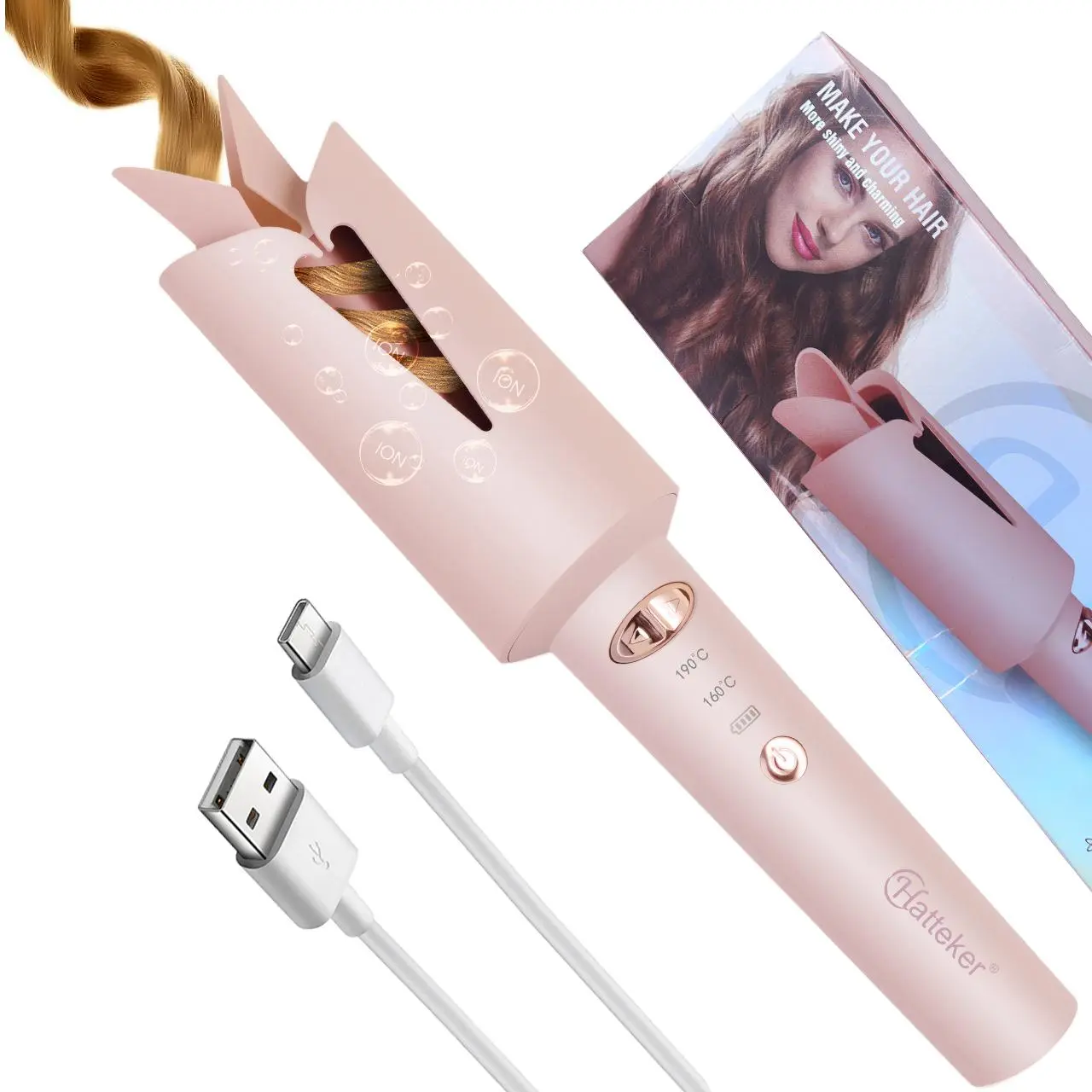 Automatic Rotating Hair Curler, Rechargeable Wavy Curling Iron, Portable Electric Styling Tool for Women, Home Hair Care, Hair Styling Tools, Rechargeable Heated Curler, Curly Style