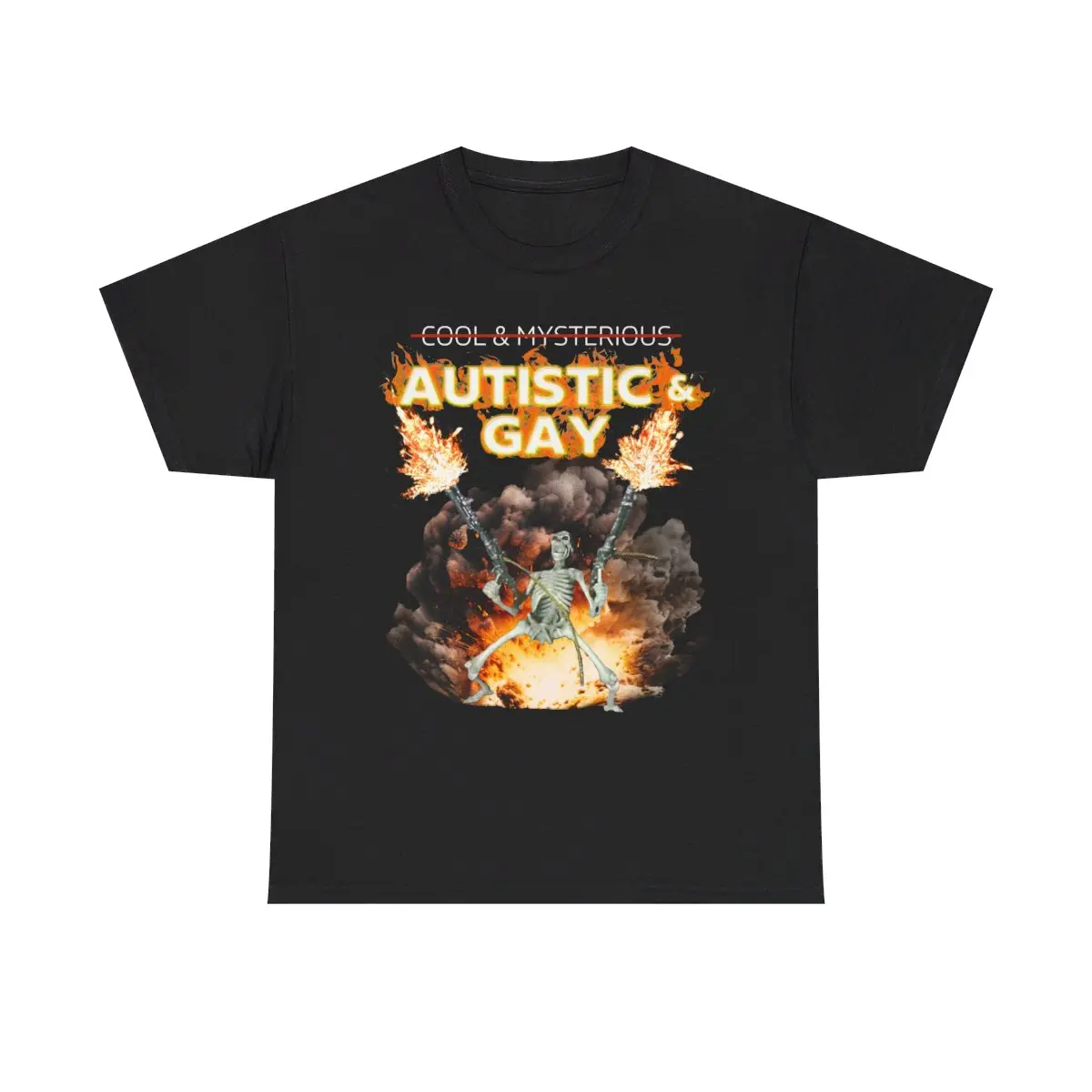 Men's Cotton Short-Sleeve Round Neck Casual Skeleton Meme T-Shirt - Autistic Gay Skeleton Explosion, Unhinged Cursed Inappropriate Top, Shortsleeve, Cotton Tee