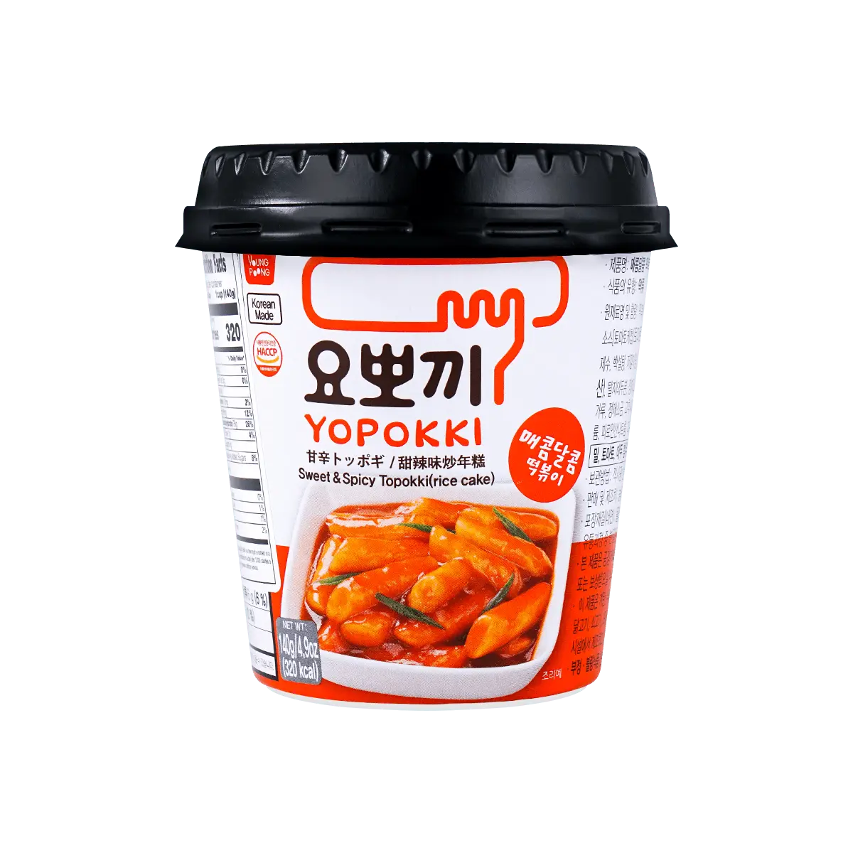 YOPOKKI Korean 0 Fat Spicy Rice Cake Cup - Sweet & Spicy Flavor, 140g - Ready to Eat!