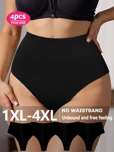 4 Pack Seamless Women's Underwear High Waist Invisible Thong Panties Plus Size 1XL-4XL - No Show Elastic Smooth Slimming T-Back for Yoga/Gym/Sports/Dance/Daily Wear - Sexy Comfort, Black