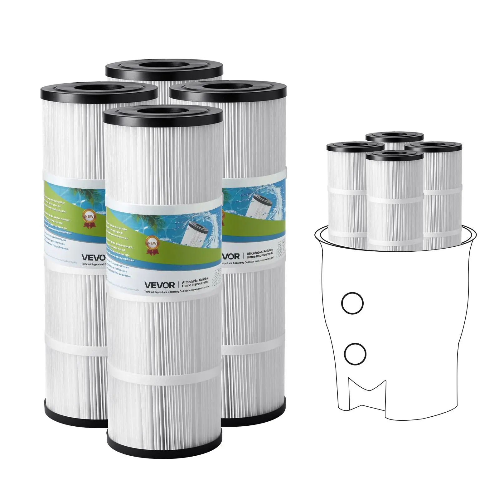 VEVOR Pool Filter Cartridge, 4x 80 Sq. Ft, Spa Hot Tub Filter Cartridge Replacement, Compatible with Pentair CCP320, Pleatco PCC80-PAK4, Secure for Kids & Pet, Easy to Clean, Epa Certified, 20 In, 50-Micron Filtration Precision#BackToSchool