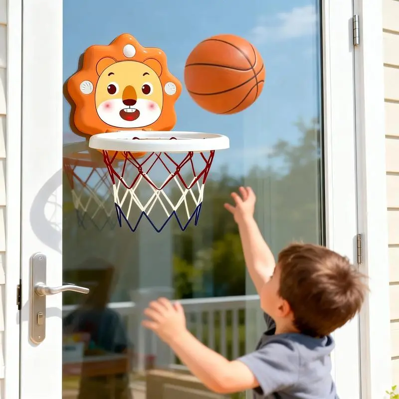 Cartoon Animal Wall-Mounted Basketball Hoop Set for Unisex Kids - Indoor Outdoor Sports Toy with Mini Balls, Pump, Active Play Gear, Convenience, Easter Gift, All Seasons Use, Animal Hoop Fun, Suitable for Various Settings