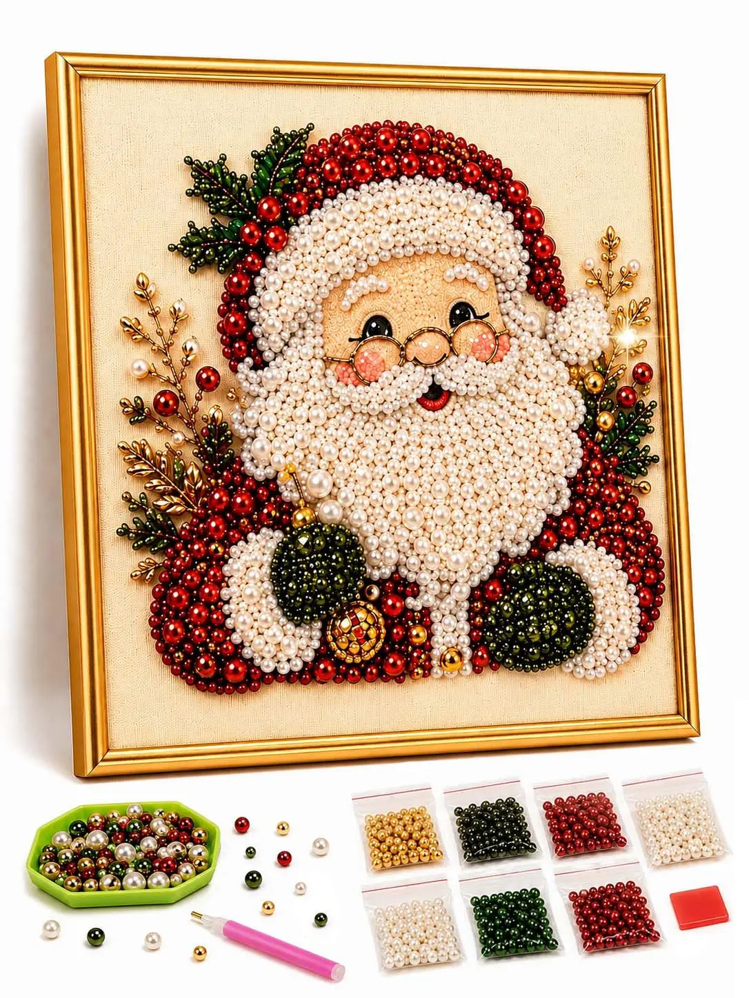 IMOLI Christmas Santa Claus Pearl Art DIY Kit, Framed Diamond Painting Kit, Cute 3D Diamond Painting Crafts, DIY Home Decor Wall Art, Perfect DIY Holiday Party Gift for Beginners.