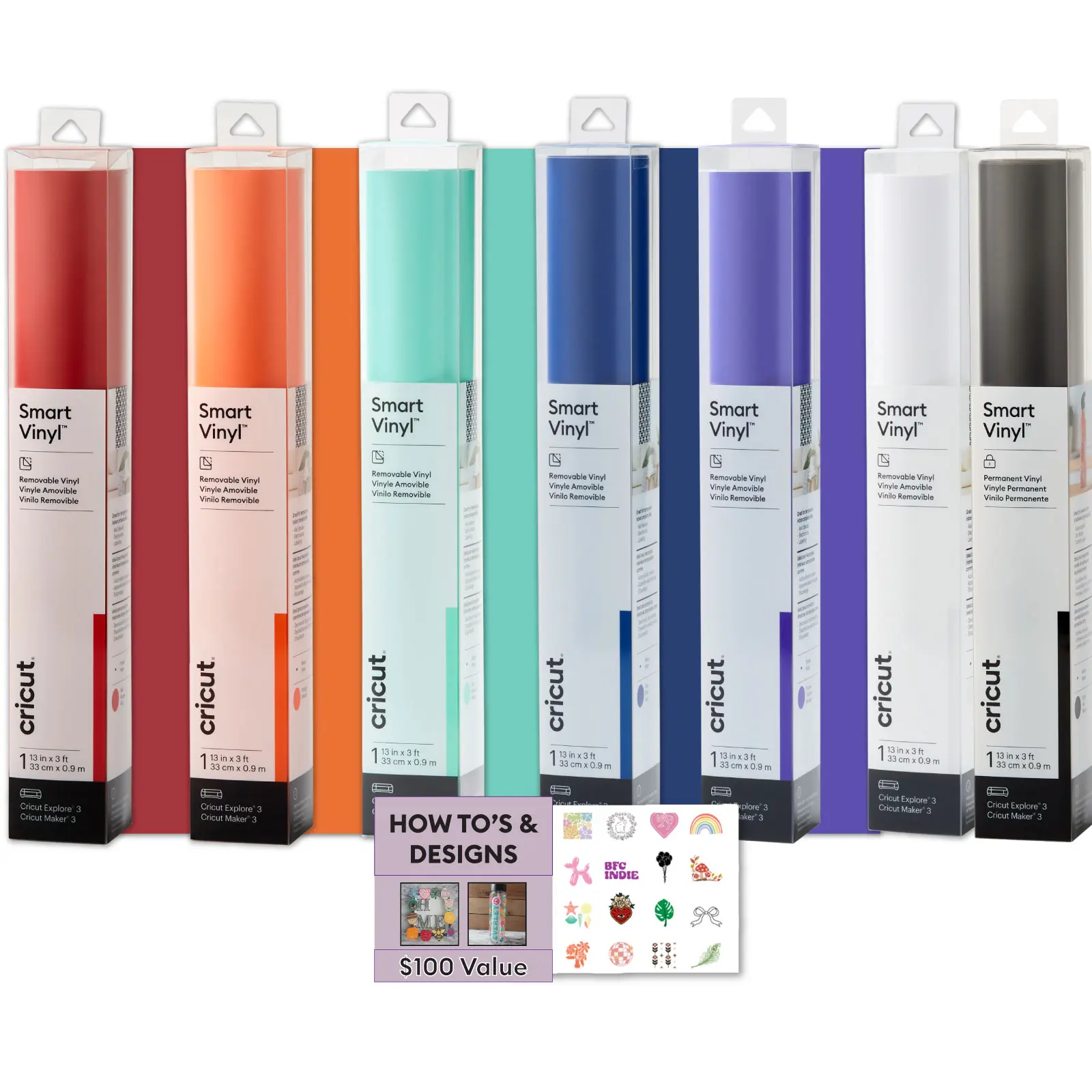 Cricut Smart Vinyl Rainbow Removable Vinyl Rolls Bundle 13in x 3ft for Home Decor - Compatible with Cricut Maker and Cricut Explore, Ideal for Crafting and DIY Projects