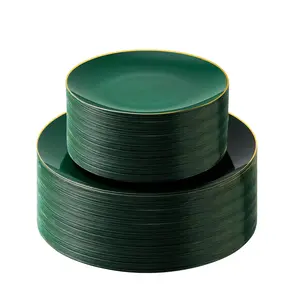 100PCS Green Gold Plastic Plates, St. Patrick's Day Plastic Pates，Green Disposable Plates for Party, Wedding, Include 50 Dinner Plates, 50 Dessert Plates for 50 Guests