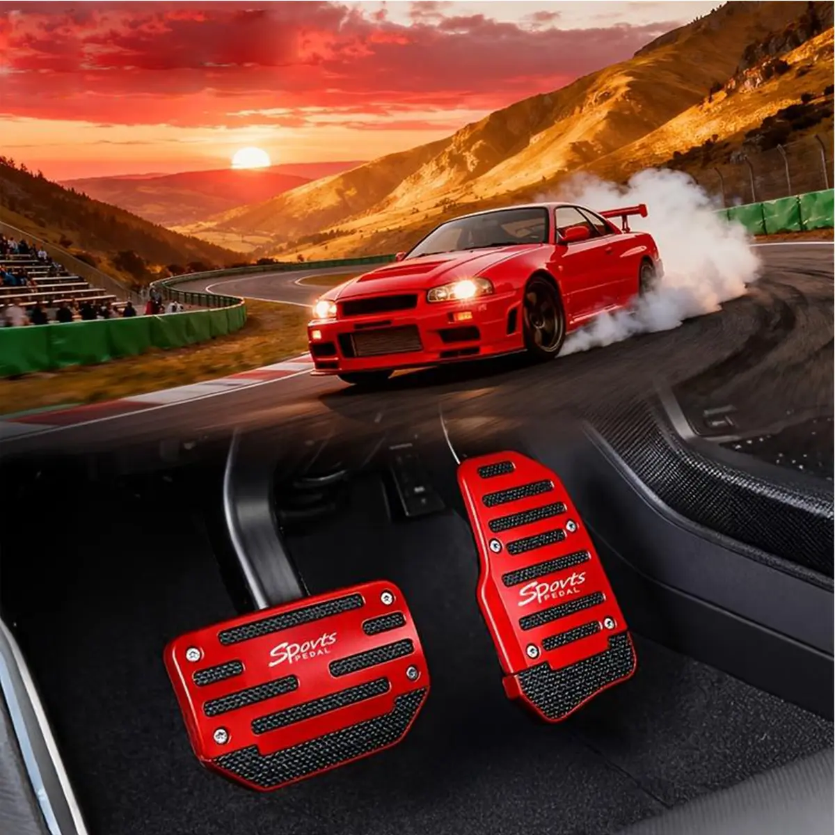 Alloy Metal Anti-Slip Car Pedal Covers (Set of 2) - Accelerator & Brake Mats, Plastic & Stainless Steel Non-Woven Sport Driving Interior Upgrade, Car Accessories, Automotive Interior Add-Ons, Vehicle Accessories