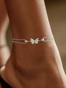 Single Pack, Women's Fashion Ankle Chain with Double Layer Butterfly Decoration, Classic Stylish Design in Golden and Silvery, Hypoallergenic Stainless Steel, Suitable for Daily Shopping or Parties, Fashionable Jewelry