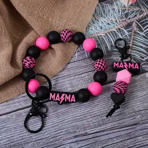 【Quick delivey】 2pcs Set Original Design Handmade Lightning Mama Silicone Grid Silicone Beads Keychain/Key Chain Ring, Ring, Keychain, Pendant for Bags, Anti-Lost Chain Gift for Women and Mother