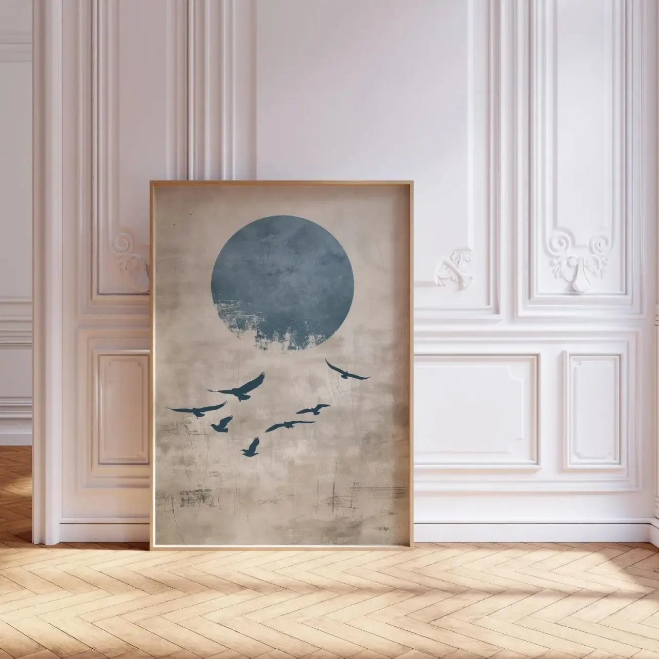 Japandi Wall Art Blue Sunrise Birds Scandinavian Neutral Poster Print 9