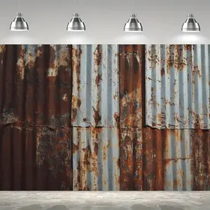 1PC Vintage Rustic Corrugated Iron Texture 2D Flat Festival Door Banner - Polyester, Reusable Industrial-Style Home & Party Supply, Wall Decor Hanging Cloth, Birthday Scene Decoration, Durable Door Curtain