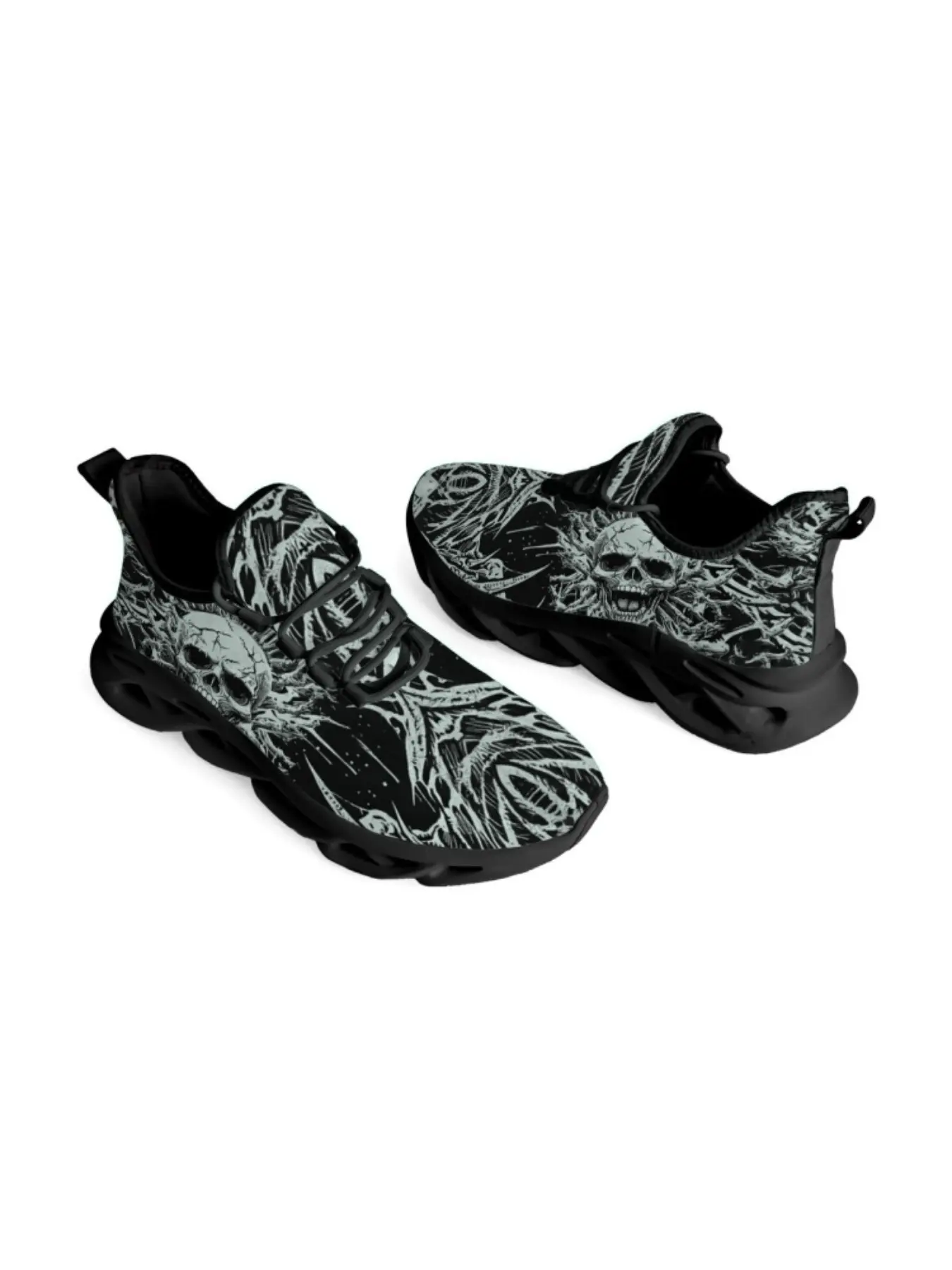Neutral Punk Dark Style Sneakers, Thorn Skull Print, Soft Sole, Breathable, Durable, Anti-Slip, Multi-Scene Running Shoes, Trendy Running Shoes, Fashionable Running Shoes