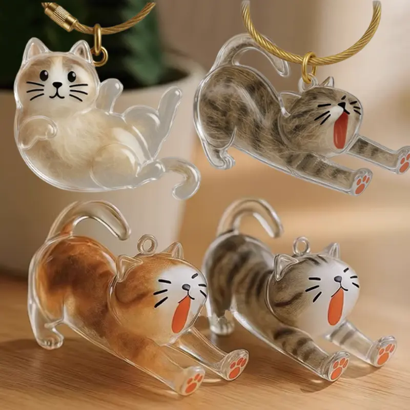 New Cute Cat Hair Storage Box Keychains Bag Hanging Pendant Pet Hair Fur Transparent Creative Souvenir Pet Memorial Ideal Gifts