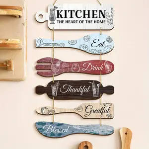 Kitchen Wall Decor, 6 Counts/set Wooden Kitchen Sign, Heart Of The Home Letter Pattern Wall Hanging Decor, Wall Art for Home Kitchen Dining Room, Hangable, Interior Wall Decor, Wall Decoration, Wall Hanging Design