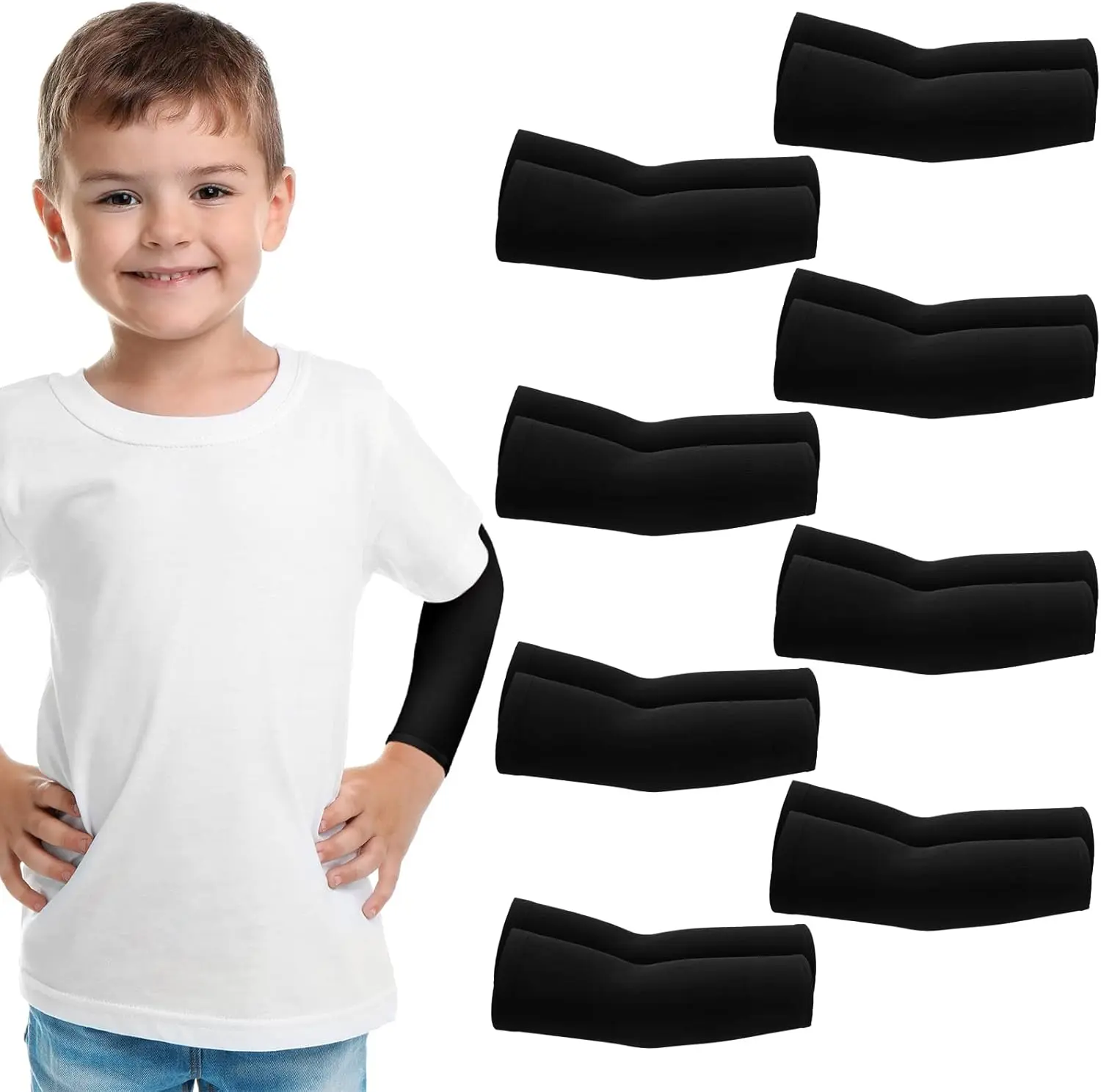 8 Pairs  Arm Sleeve Youth Breathable Elastic Compression Arm Sleeves for Basketball Football Volleyball Boy Girl