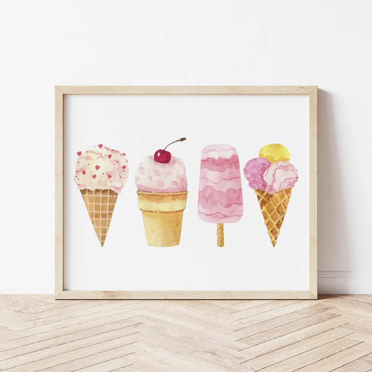 Summer Nursery Wall Art, Playroom Decor, Neutral Kids Room Art, Watercolor Ice Cream Print, Summer Dessert Wall Art, Unframed Room Decor