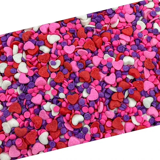 Heart Shaped Sprinkles for Cake Decorating Valentine's Day Heart Sprinkles Mix, Red White Pink & Purple Edible Cake Sprinkles for Cupcakes, Cookies, Donuts, Ice Cream & Dessert Toppings, 8 Oz