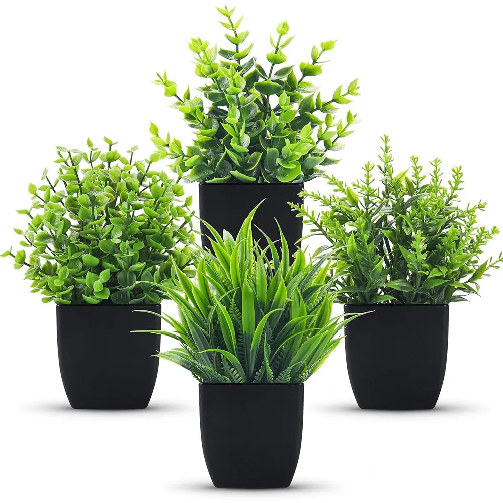 4 Pack Fake Plants Small Artificial Mini Faux Plants Indoor for Room Home Office Shelf Decor Pot Nature for College Dorm Wall Shelf, Apartment Bathroom & Moving Season Decor, summerwins Mid Year Sale