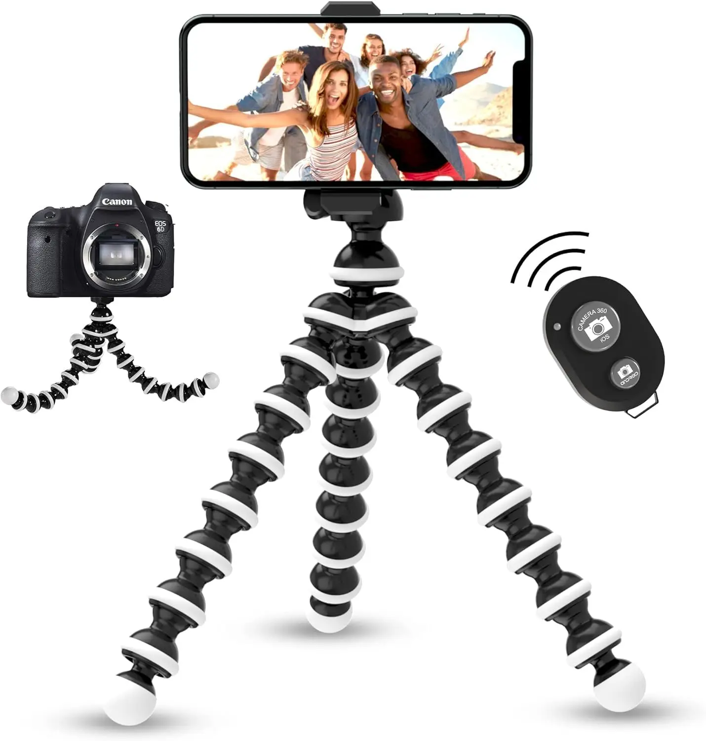 10" Plastic Adjustable Octopus Tripod Camera Mount with 1/4" Screw, Quick Release Plate, Smartphone Grip for Digital Cameras, SLR, DSLR, Travel Photography, Vlogging