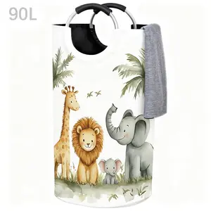 Cartoon Animals Elephant Lion Laundry Basket With Padded Handle - Oversized Foldable Clothing Storage Basket, Portable Durable And Easy To Store, Adorable Laundry Basket, Suitable For Bathroom, Bedroom, Living Room, And Laundry Room Holiday Gift- 90L