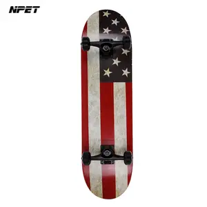 NPET 31 Inch Skateboard USA Flag with Wrap Graphic Designs – 7-Ply Maple Deck, High-Performance ABEC-9 Bearings, Sturdy & Lightweight Skateboard, Ideal for Beginners & Pros, Artistic Wrap for Smooth Stylish Ride