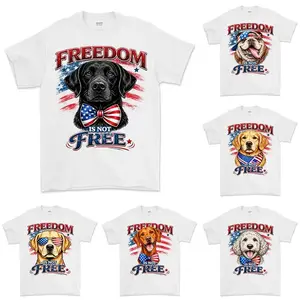 Puppy Love Dog T-Shirt, 4th of July Graphic Tee Featuring 50 Dog Breeds, Cute Independence Day Shirt for Dog Lovers, Cozy Unisex Cotton Crewneck, Funny Patriotic Gift for Pet Owners - HARSIN