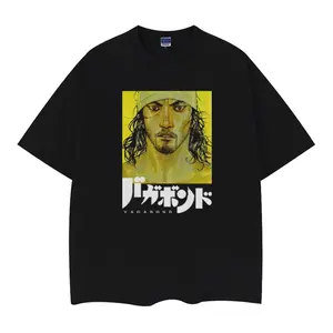 Vagabond "Musashi" Heavyweight Vintage Tee 100% Cotton OVERSIZED Anime T-shirt Menswear Top Crew Necks Tshirt Casual Streetwear Black Baggy Tropical Crewneck