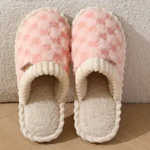Home Cozy Checkered Fluffy Warm Home Slippers for Women Memory Foam Soft Sole Plush Round Toe Winter Indoor Shoes Pedal Flipflop Slide Comfortable & Durable Design Non-Slip PVC Sole Quiet Fuzzy Feel Easy Wear