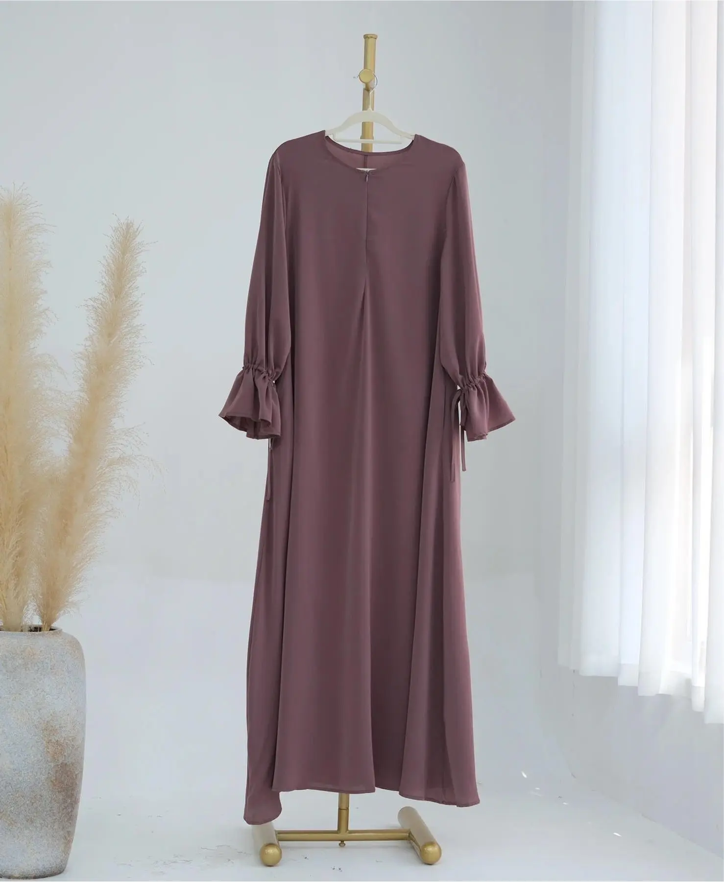 ModestybyMariama Women's Casual Loose Fit Abaya - 100% Nadia Modest Islamic Maxi Dress in Pastel Pink and Purple with 1/4 Front Zipper for Breastfeeding Mothers, Casual Abayas, Muslim Fashion