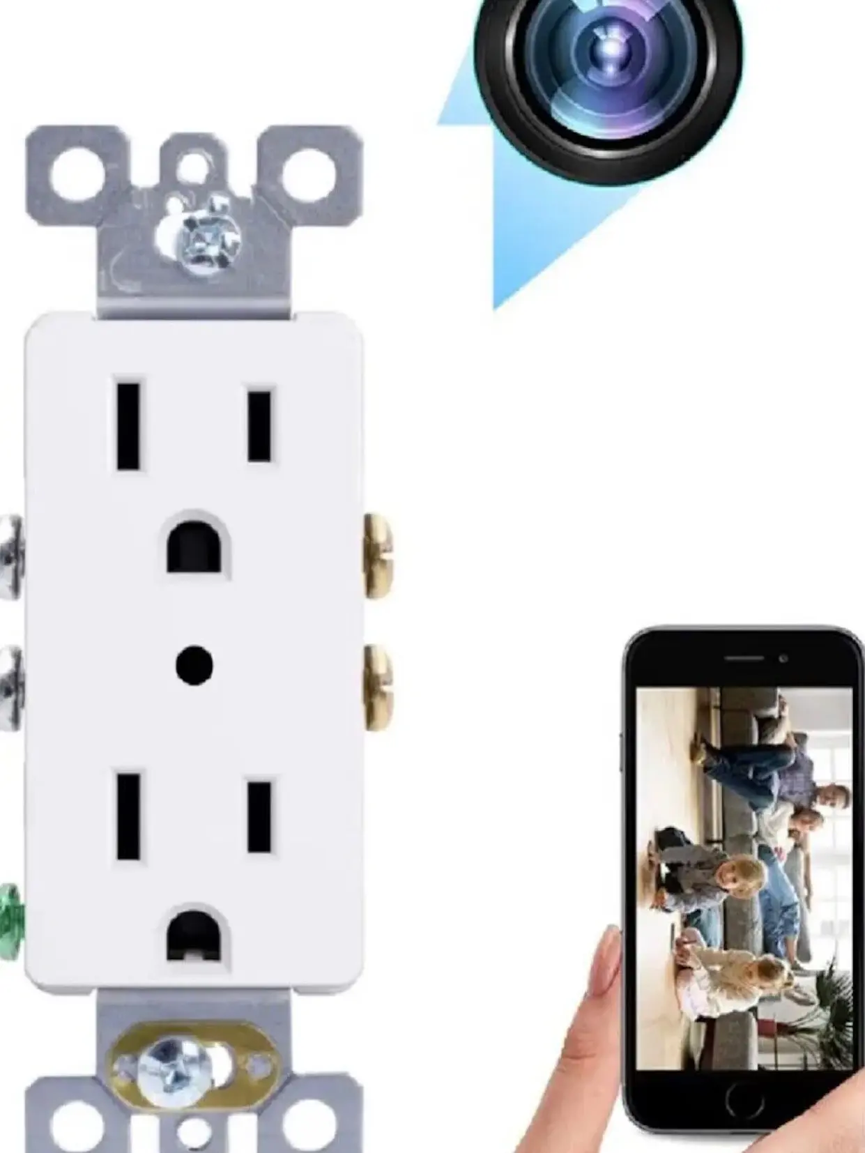4K WiFi Mini Camera Duplex Receptacle Wall Outlet Motion Detection for Home and Office Security Parental Monitoring of Underage Children, Stream, Surveillance