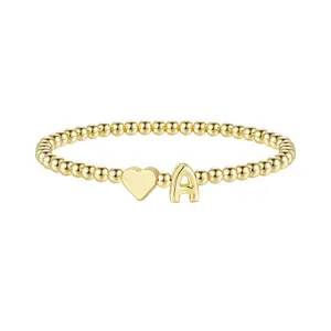 Heart Initial Bracelet for Women - Gifts for Kids Girls, Dainty 14K Gold Plated Beaded Bracelets for Women Teen Girls Trendy Letter A-Z Personalized Heart Jewelry Gifts