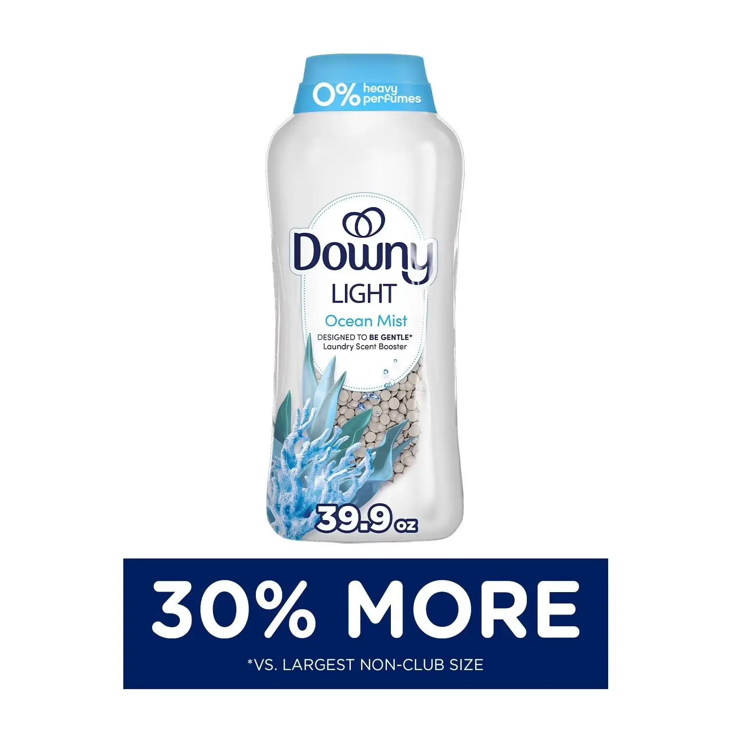 Downy Light In-Wash Scent Booster Beads, Ocean Mist Scent, Gentle Non Toxic Formula for Baby Clothes, 4X Long-Lasting Freshness, Dye-Free, 39.9 oz, Non Toxic Laundry Scent Booster, Cleaner Laundry Fragrance