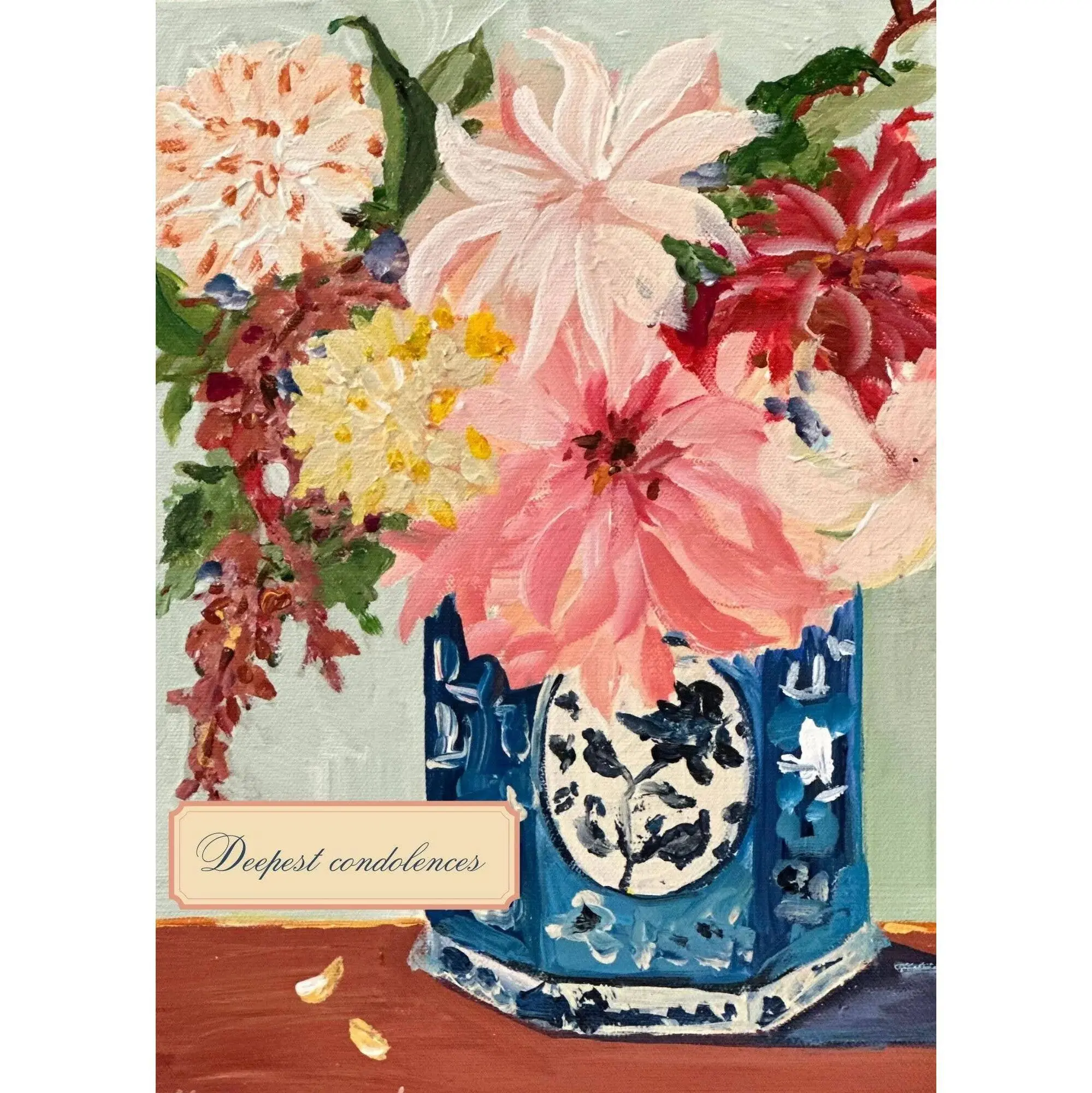 Deepest Condolences Greeting Card - Office Stationery with Original Painting Art, Blank Inside, Original Art