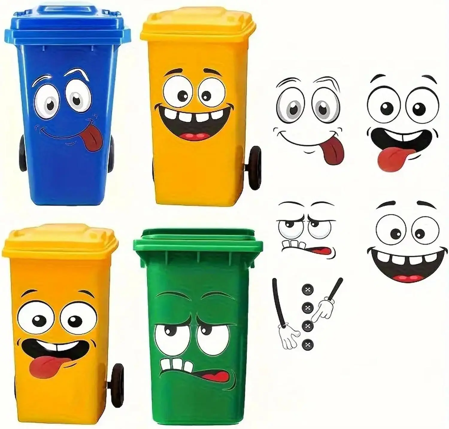4/8pcs Interesting Cartoon Face Self-Adhesive Disposable Stickers, Home Decor for Bathroom Trash Can & Refrigerator, Wall Art Decorative Decals
