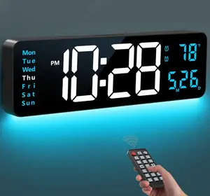 Gift for Mom,10" Large LED Wall Clock with Night Light DST 2 Alarms RGB Color Temperature Remote Control 12/24H Timer for Living Room Bedroom Desk Gift for Mother Father Elderly