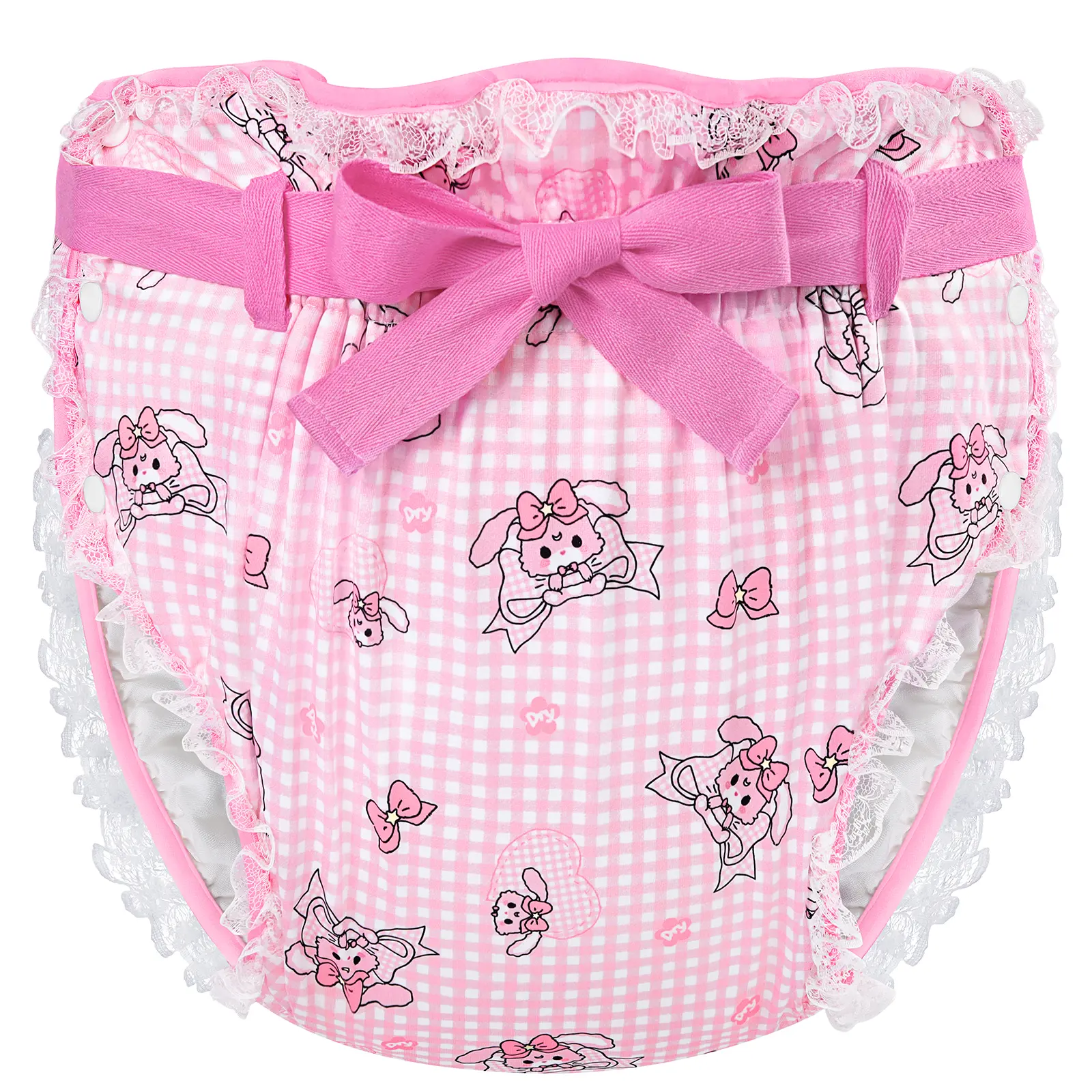 LITTLEFORBIG Adult Diaper Cover, Waterproof Polyester Wrap for Adults, Reusable & Washable, Usagi Bunnies Design with Silky Ribbon Bow, Adjustable Fit, Size S, Usagi Bow, Machine Washable, Single Item
