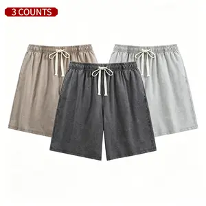 3 Pack Men's Solid Color Classic Washed Shorts, Soft Comfy Casual Bottoms, Elastic Waist Summer Shorts for Workout, Beach, Running & Everyday Use-men’s shorts