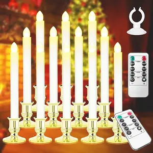 Window Candles 12 Pack  Operated Candle with 2 Remote Controls Timer Flameless Taper Candles Removable Golden Holder and Suction Cup for Christmas Decorations