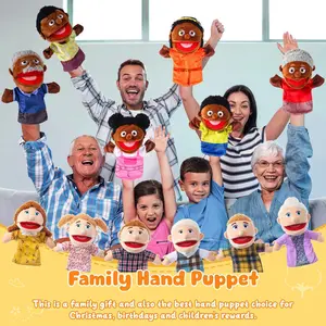 Family Hand Puppets 12 Inch Grandparents, Mom & Dad, Brother & Sister Plush Hand Puppet Toys Role-Play Toy Puppets for Kids Storytelling Imaginative Pretend Play Teaching Preschool