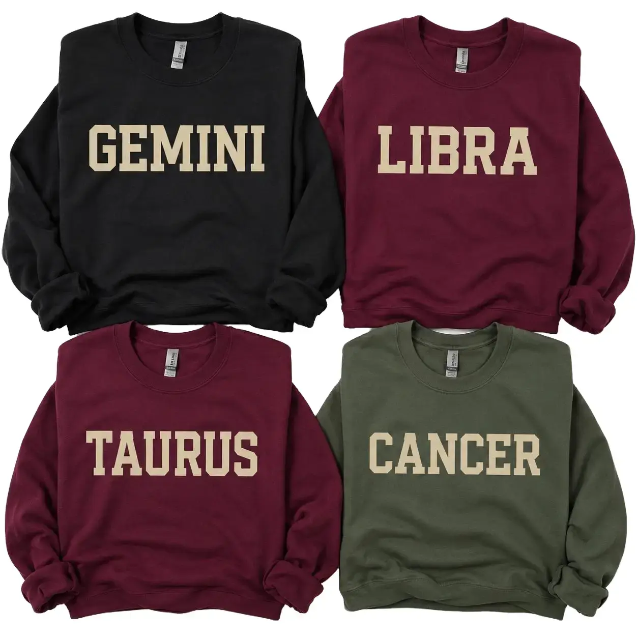 Women's Printed Cotton Zodiac Sweatshirts - 12 Sign Crewneck, Bold College Letter Design, Cozy Casual Ootd Outfit Inspiration, Perfect Gift for Zodiac Lovers