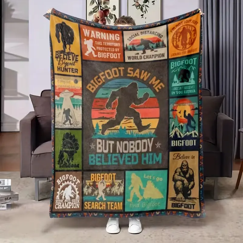 Bigfoot Sasquatch Funny Print Soft Comfortable  Throw Blanket Warm Cozy Couch Bedroom Nap Home Blanket Outdoor Camping Wilderness Hunter Retro Multicolor Man Cave Birthday Holiday Giftable  Warm Throw Blanket