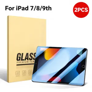 2-piece set suitable for iPad 10.2-inch 2021/2020/2019 models, 9th/8th/7th generation tempered glass screen protector, 9H hardness, supports facial recognition, anti fingerprint