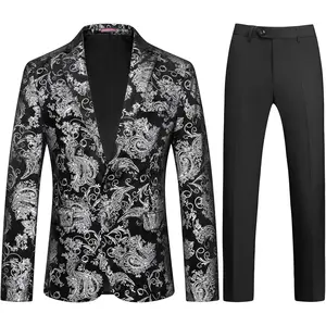 Mens Slim Fit Suits 2 Piece Tuxedo Suit for Men Shiny Prom Dinner Party Blazers Jacket and Pants