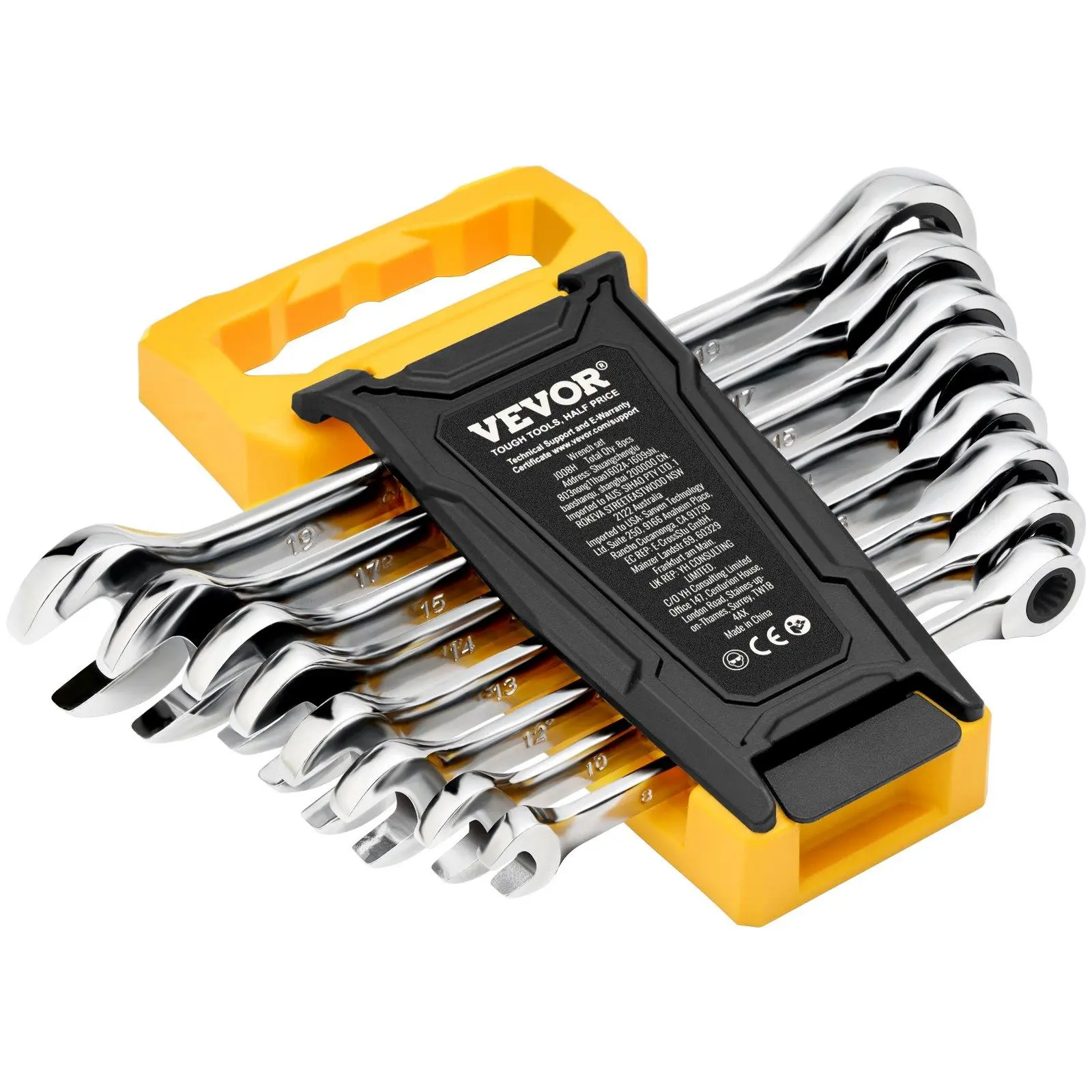 VEVOR 8-Piece Metric Hex Combination Multifunctional Wrench Set, 8mm-19mm 72 Teeth Ratchet Wrench Sets, Organizer Rack Included, for DIY Projects & Maintenance, Father's Day Gift, Diy Maintenance, Automotive Maintenance