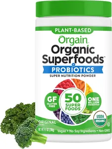 TDOrgain Organic Greens Powder + 50 Superfoods, Original - 1 Billion Probiotics for Digestive Health, Antioxidants, Vegan, Plant-Based, Gluten-Free, Non-GMO, Green Juice & Smoothie Drink Mix - 0.62lb, gift for him her, idea gift, couple gift