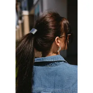 Victoria Silver Ribbed Metal Cuff Hair Tie