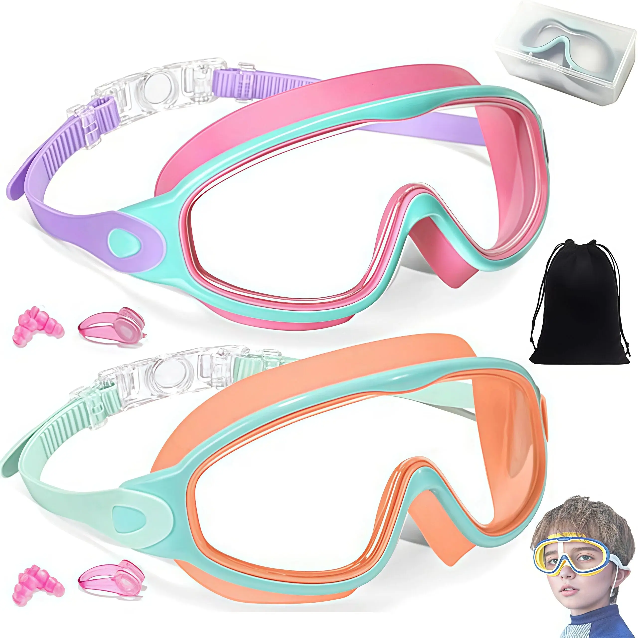 [Deals For You]MARISUN 2 Pack Kids Swim Goggles for 3-15 UV Protection Anti-Fog High Definition Waterproof Adjustable Goggles for Boys and Girls - Safety anti-uv swimming goggles swim glass anti-fog swimming goggles Swimminggoggles Earplugs Noseclip